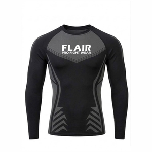 Flair Men's Long Sleeve <b>Compression</b> <b>Shirt</b> <b>Black</b> Quick Dry Slim Fit Sporty O-Neck Printed Geometric Pattern - Product Image 2