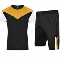 Conjunto de Camiseta y Pantalones Cortos Personalizados, Color Negro, Amarillo y Blanco, Ropa Deportiva Atlética de Dos Piezas para Hombre