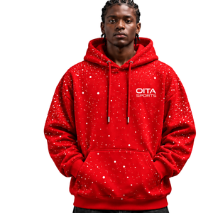 Sudadera con Capucha para Hombre, Diseño Rojo Escarlata con Manchas Blancas, Estilo Casual, Forro Polar, Capucha con Cordón, Bolsillo Canguro, Ropa Urbana - Product Image 1