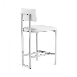 Modern Upholstered Dining <b>Stool</b> <b>with</b> Chrome Legs Faux Leather Seat and <b>Back</b> Home Dining Furniture - Product Image 5