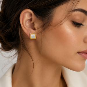 18Kt Yellow Gold Brilliant Cut Diamond <b>Stud</b> Earrings for Women Lightweight High Polish Geometric Daily Wear Party Wedding Gift - Product Image 1