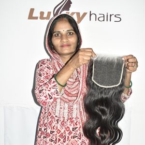 Cabello Humano Indio Virgen de Alta Calidad con Aspecto Natural, Cierre HD, Ondulado, Precio al por Mayor, Extensiones de Cabello Remy - Product Image 2