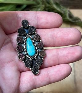Purple Black Druzy Turquoise <b>Adjustable</b> Statement <b>Ring</b> Handmade Sterling Silver Artisan Southwest Gemstone Jewelry - Product Image 5