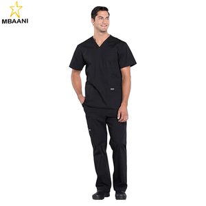 Ensemble de blouses médicales pour hommes, comprenant une blouse médicale à col en V avec 4 poches et un pantalon cargo à coupe fuselée avec 5 poches et ouverture frontale. - Product Image 6