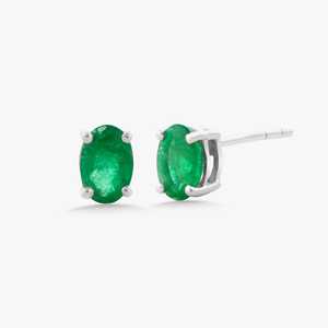 Boucles d'oreilles clous minimalistes en or massif 14k 18k avec diamant vert taille ovale serti à griffes, fermoir poussoir, solitaire, bijoux fins, vente en gros - Product Image 3