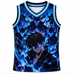 Maillot de basket sans manches pour homme, imprimé par sublimation, bleu, col en V, respirant, séchage rapide, idéal pour la gym en été - Product Image 1