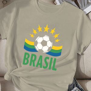 Camiseta Deportiva Casual de Mujer con Estampado de Fútbol Brasileño, Tejido de Poliéster - Product Image 4