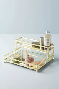 Modern Beauty Storage Organizer Featuring Metal And Glass Construction For Cosmetics And <b>Vanity</b> Accessories - Product Image 1