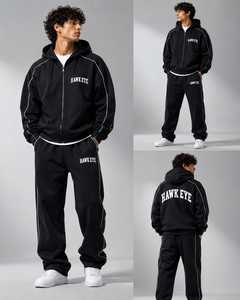 Ensemble de survêtement respirant pour homme Hawk Eye Sports, sweat à capuche en molleton fin 300g, coupe ajustée, avec fermeture boutonnée sur toute la longueur - Product Image 1
