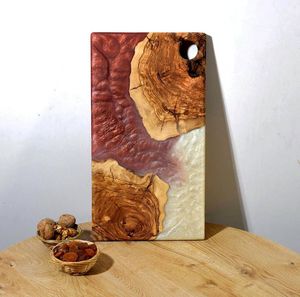 Green Resin Rectangle Foldable Dishwasher <b>Safe</b> Chopping Block with Wood <b>Knife</b> Handle 1.5 cm Thickness - Product Image 1