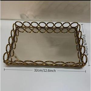 Rectangular <b>Brass</b> Decorative Tray With Abstract Ring Border Large Size Mirror Trays Handmade Latest Arrival Trays For Decoration - Product Image 4