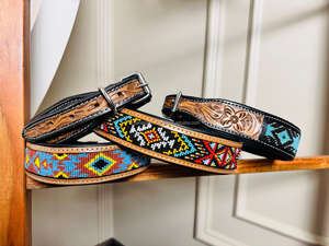 Handcrafted <b>Padded</b> Leather Tooled Dog Collar with Blue Sunflower Premium Genuine Leather Handmade Floral Heavy Duty Dog Collars - Product Image 5