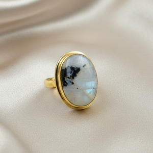 <b>Top</b> Quality Black Tourmaline Rainbow Moonstone Ring 925 Sterling Silver <b>Rose</b> Gold Yellow Gold Plated Oval Handmade Jewelry her - Product Image 2
