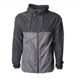 Fabricant et fournisseur de vestes coupe-vent personnalisées, veste coupe-vent à capuche pour homme, revêtement PU, fermeture éclair, poignets élastiques, décontractée - Product Image 2