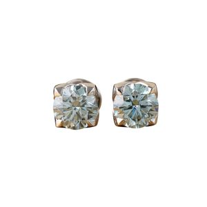 14K White Gold Fine Stud Earrings 3.29 CT Blue <b>Round</b> Lab Grown Diamond <b>Cushion</b> Bezel Studs - Product Image 1