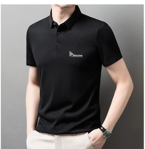 Chemise polo en tricot pour homme Relevo Industries, taille plus, manches courtes, couleur unie noire, col rabattu, polyester - Product Image 6