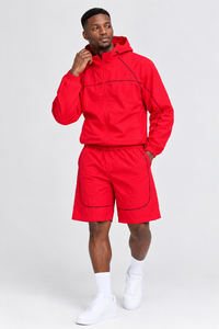 Ensemble coupe-vent léger à capuche pour hommes, style décontracté, avec fermeture éclair intégrale et short assorti, vêtements de sport d'extérieur pour hommes - Product Image 1