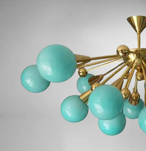 Lámpara de Techo Sputnik Moderna de Mediados de Siglo, Lámpara de Araña con Bolas de Cristal Aqua, Accesorio de Pared de Latón para Sala de Estar y Comedor - Product Image 6