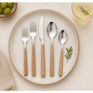 Ensemble de couverts en acier inoxydable de qualité supérieure avec manche en bois naturel écologique, finition miroir moderne, pour hôtels - Product Image 6