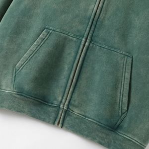 Washed Green Oversized Full Zip Hoodie with Kangaroo Pocket and Dropped Shoulder - Product Image 4