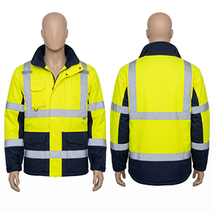 Hi Vis Security Jacket 300 GSM Polyester Oxford Yellow Navy Panel Reflective Custom Embroidery Logo Print - Product Image 1