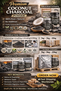 WARRLY Charbon Actif en Poudre de Coque de Noix de Coco 99% Pur Qualité Alimentaire Séché à l'Air Chaud Extrait Végétal Bouteille en Forme de Tambour - Product Image 5