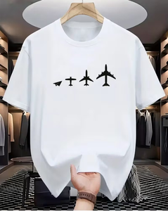 Men's White T-Shirt Front Digital Print Short Sleeve O-Neck Casual Regular Fit 100% Cotton Jersey Breathable - Product Image 1