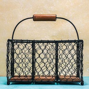 Panier de rangement industriel en fil métallique avec poignée et base en bois, organisateur de cuisine rectangulaire, type sur pied durable - Product Image 6