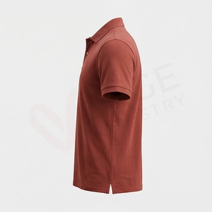 Polo en piqué 100% coton rouge rouille à manches courtes pour homme, décontracté, respirant, coupe classique, design tricoté uni - Product Image 3