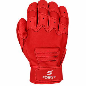 SINEWY SPORTS Red Leather Baseball Batting Gloves Ambidextrous <b>Hook</b> And Loop Closure Breathable Training Equipment - Product Image 2