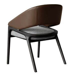 Chaise de salle à manger en bois massif de style nordique moderne et luxueuse avec dossier en cuir PU de qualité supérieure et coussin d'assise en tissu confortable - Product Image 3