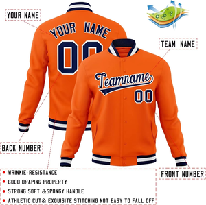 เสื้อแจ็คเก็ตวาร์ซิตี้สีส้มสำหรับผู้ชาย พร้อมชื่อและหมายเลขแบบกำหนดเอง สไตล์พรีปปี้ บอมเบอร์โค้ท - Product Image 2