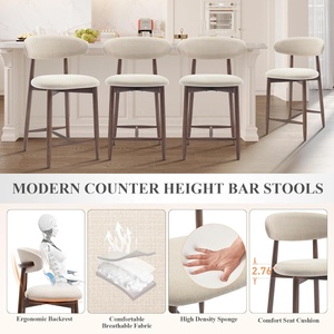 Modern Home Bar <strong>Stools</strong> Counter Height Bar <strong>Stools</strong> Wood <strong>Legs</strong> Beige Upholstery Kitchen Island Dining Room Counter - Product Image 3