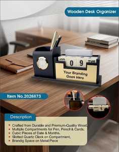 Organizador de Escritorio de Madera con Soporte para Bolígrafos, Portapapeles y Reloj, Organizador de Escritorio Ejecutivo de Madera para Accesorios de Oficina - Product Image 5