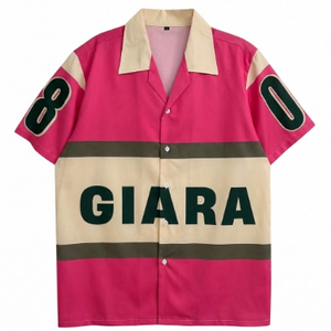 Chemise décontractée à manches courtes Giara rose beige pour homme, col rabattu, imprimée par sublimation, impression sérigraphique, chemise d'été en popeline - Product Image 1