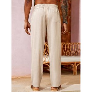 2025 pantalones informales con cintura elástica y cordón para hombre, pantalones 100% de algodón para Yoga, verano, playa, salón, pantalones plisados antiarrugas personalizables - Product Image 1