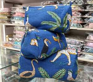 Pochette de voyage matelassée à fermeture éclair pour sacs, style bohème fait main en tissu de coton, pour maquillage et soins de la peau - Product Image 5