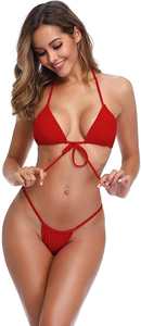 Ensemble bikini bandeau uni brésilien deux pièces rembourré avec string - Product Image 3