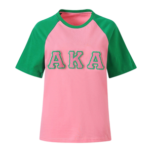 Camiseta Raglán Premium de Chenille AKA, Rosa, Verde, Azul Oscuro, Denim, Manga Corta, Informal, Ropa Griega para Mujer - Product Image 2