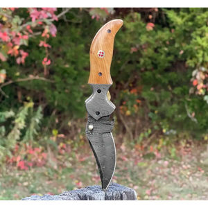 Couteau de poche artisanal Burraq en acier Damas, personnalisable OEM, avec manche en bois et étui en cuir – Cadeau d'anniversaire, cadeau pour témoin de mariage - Product Image 5