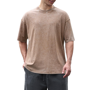 เสื้อยืดคอกลมโอเวอร์ไซส์ผู้ชาย ล้างสีแบบแอซิด สีพื้น ผ้าฝ้าย 100% สวมใส่สบายๆ ในฤดูร้อน เสื้อยืดผู้ชายแบบล้างสีแบบแอซิด - Product Image 6
