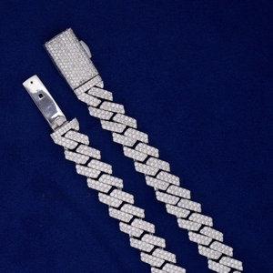 Cadena Cubana Personalizada de 10 mm con Incrustaciones de Diamantes CVD Cultivados en Laboratorio, Oro Blanco de 14K, Joyería Hip Hop para Hombre - Product Image 1