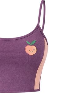 Purple Peach Women Camisole And Shorts <b>Set</b> Summer Two Piece Outfit Cotton Blend Crop Top Graphic Print Drawstring Shorts Casual - Product Image 3