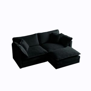 Divano a Due Posti in Ciniglia per Piccoli Spazi con 1 Poggiapiedi e Pouf, Divano Componibile a L per una Seduta Confortevole - Product Image 5