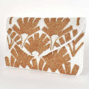 Beaded Clutch <b>Purse</b> White Gold Fan Pattern Handmade Luxury Women's Mini Evening Bag <b>Coin</b> <b>Purses</b> - Product Image 1