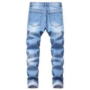 High-End Quality Straight Design Men's Distressed <b>Trouser</b> Washed Slim Fit Jeans <b>Light</b> Blue Distressed Men's Distressed <b>Trouser</b> - Product Image 6