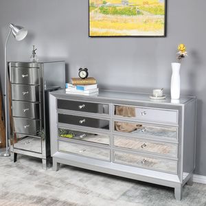 Mobile TV FCH in Argento con 4 Cassetti a Sinistra e 4 Cassetti a Destra, Maniglia a Forma di Diamante - Product Image 4