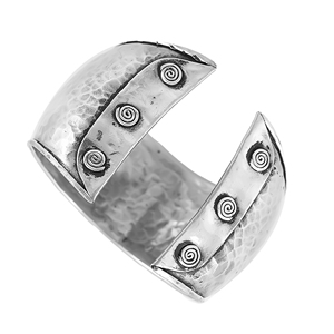 925 Sterling <b>Silver</b> <b>Hammered</b> Spiral Cuff <b>Bangle</b> – Oxidized Open Kada Bracelet - Product Image 1