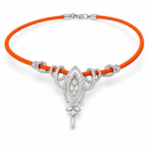 Luxury Chrome Finish Cord Diamond Choker Necklace for Women, Marquise Cut White Diamond Pendant, Custom Color Rope Necklace - Product Image 5