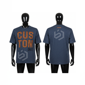 T-shirt surdimensionné personnalisé pour homme, manches courtes, col rond, motif imprimé lettres, style streetwear décontracté, bleu foncé, 100 % coton jersey - Product Image 3